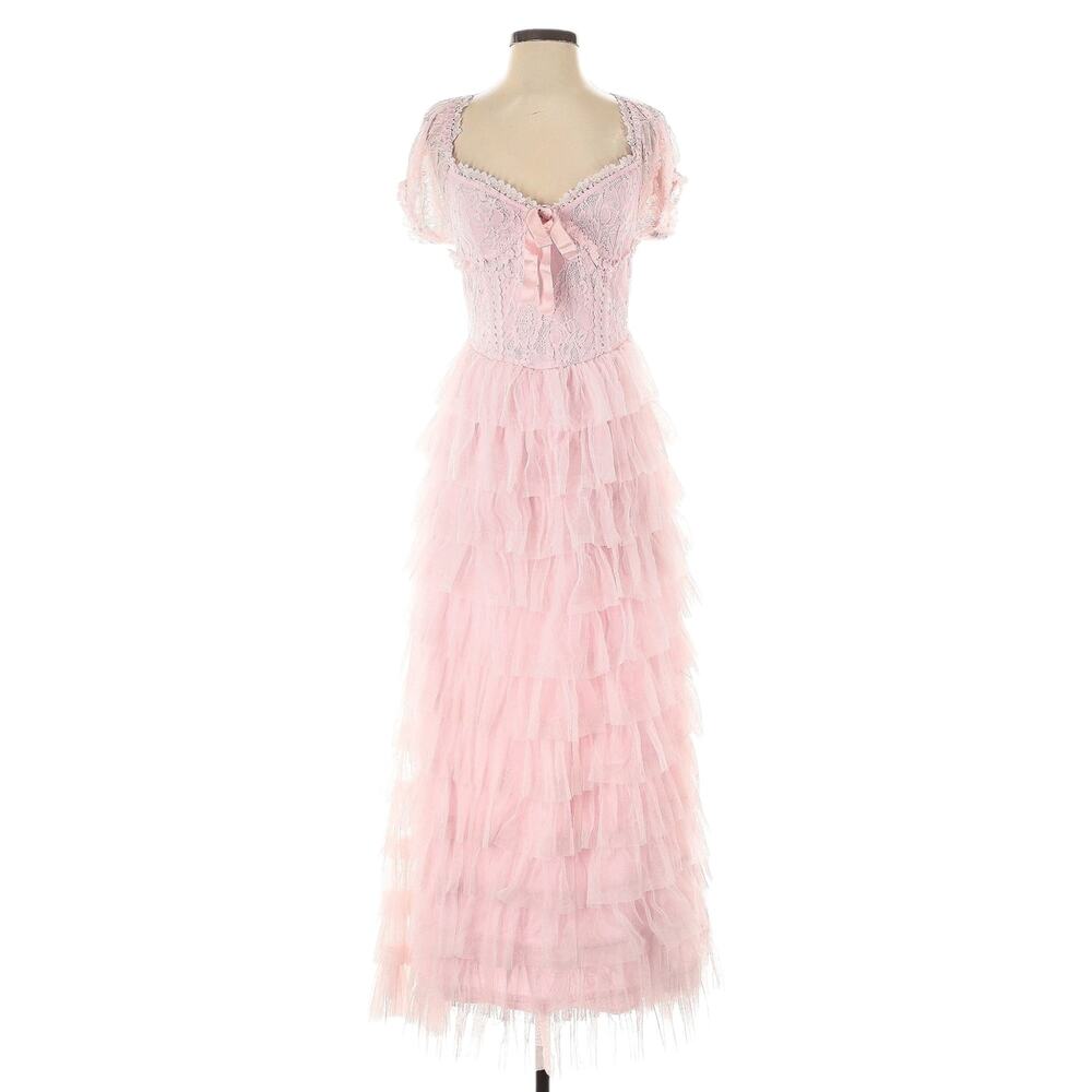 AMY JANE LONDON Sofia tulle lace tiered maxi dress ballerina pink Size XS NEW